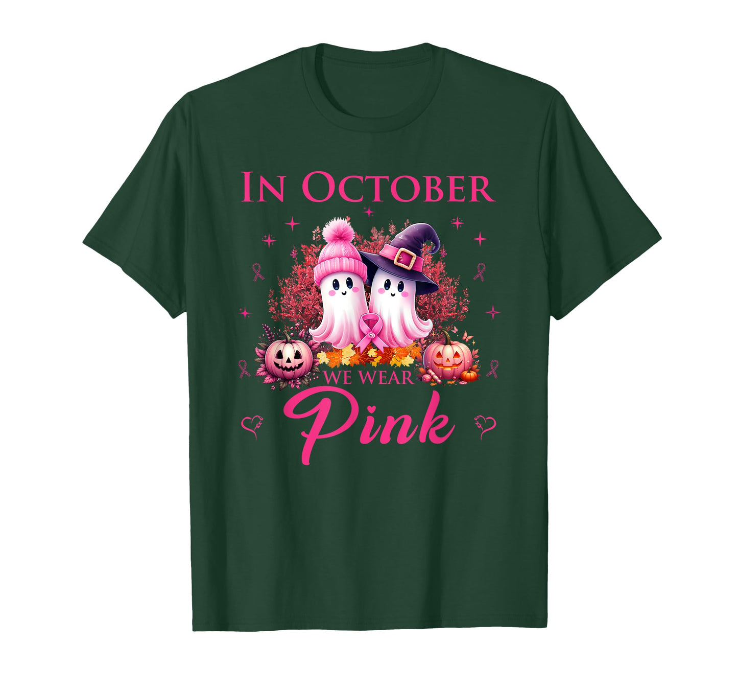 In October We Wear Pink Ghost Breast Cancer Awareness T-Shirt