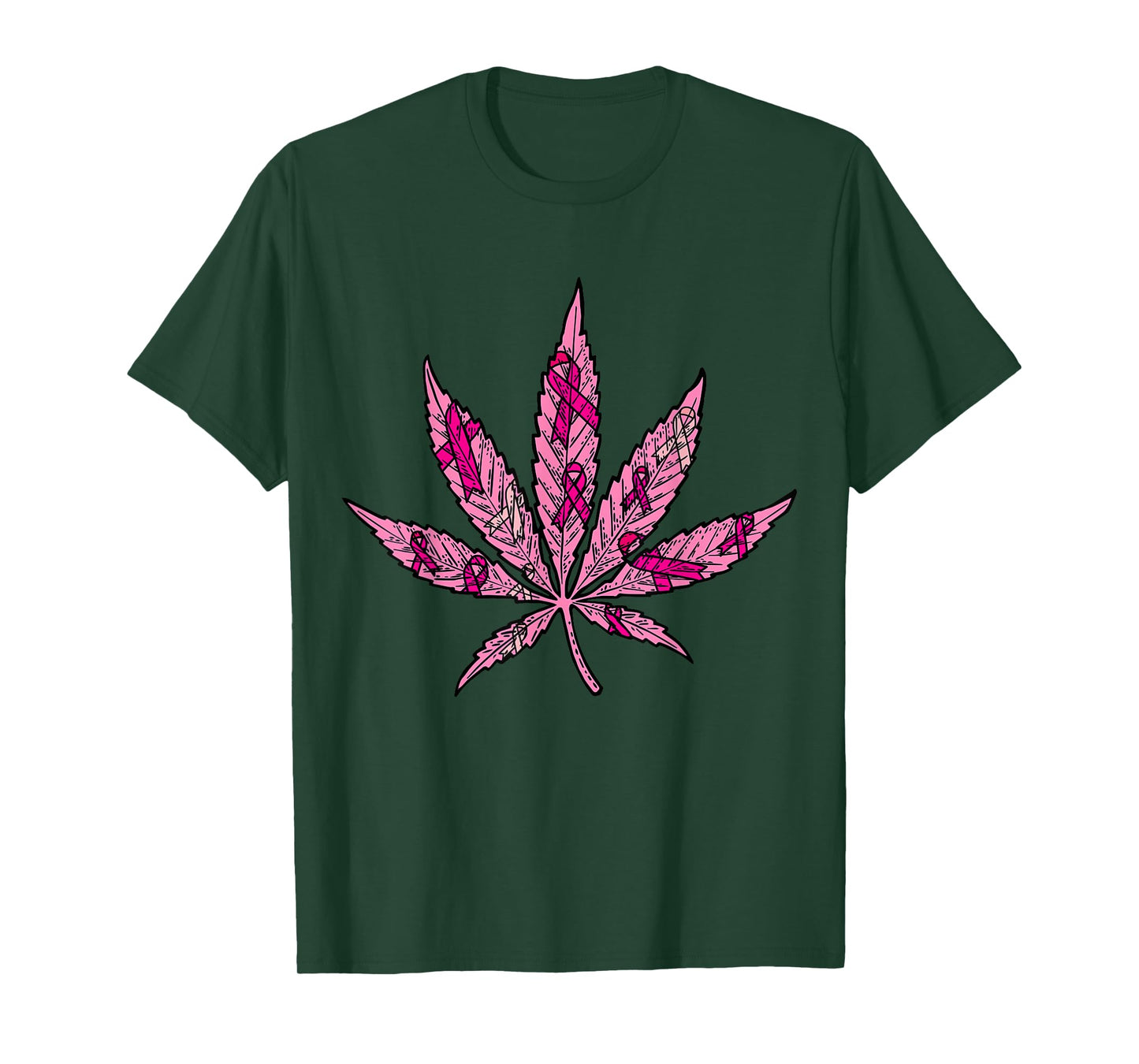 Pink Ribbon Weed Marijuana Cool Breast Cancer Awareness Gift T-Shirt