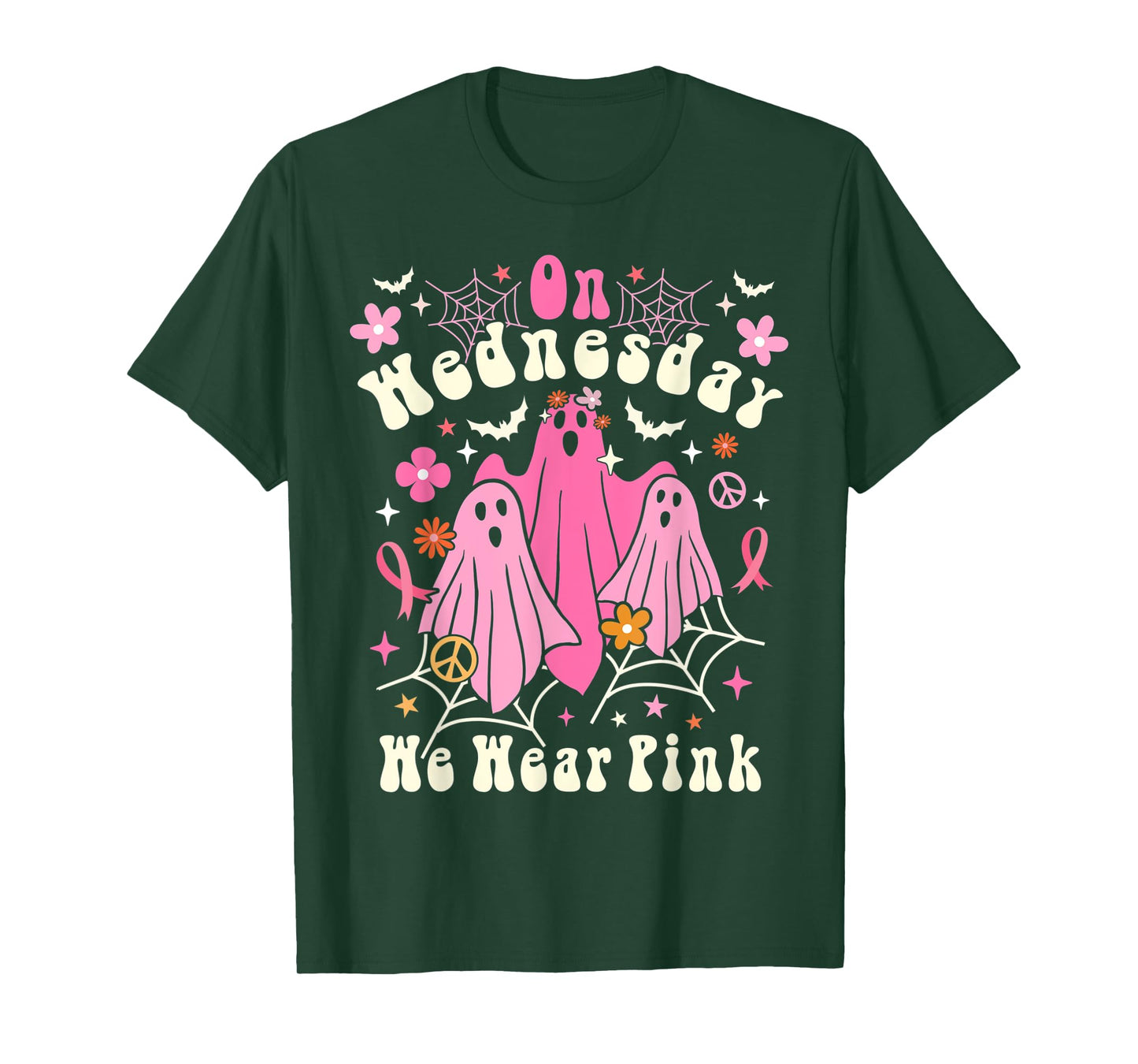 On Wednesday We Wear Pink Ghost Halloween Breast Cancer 2022 T-Shirt