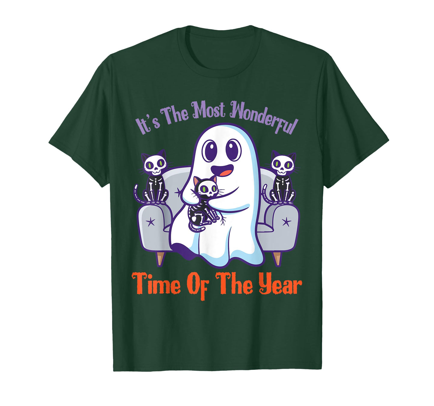 Its The Most Wonderful Halloween Ghost Hugging Skeleton Cats T-Shirt