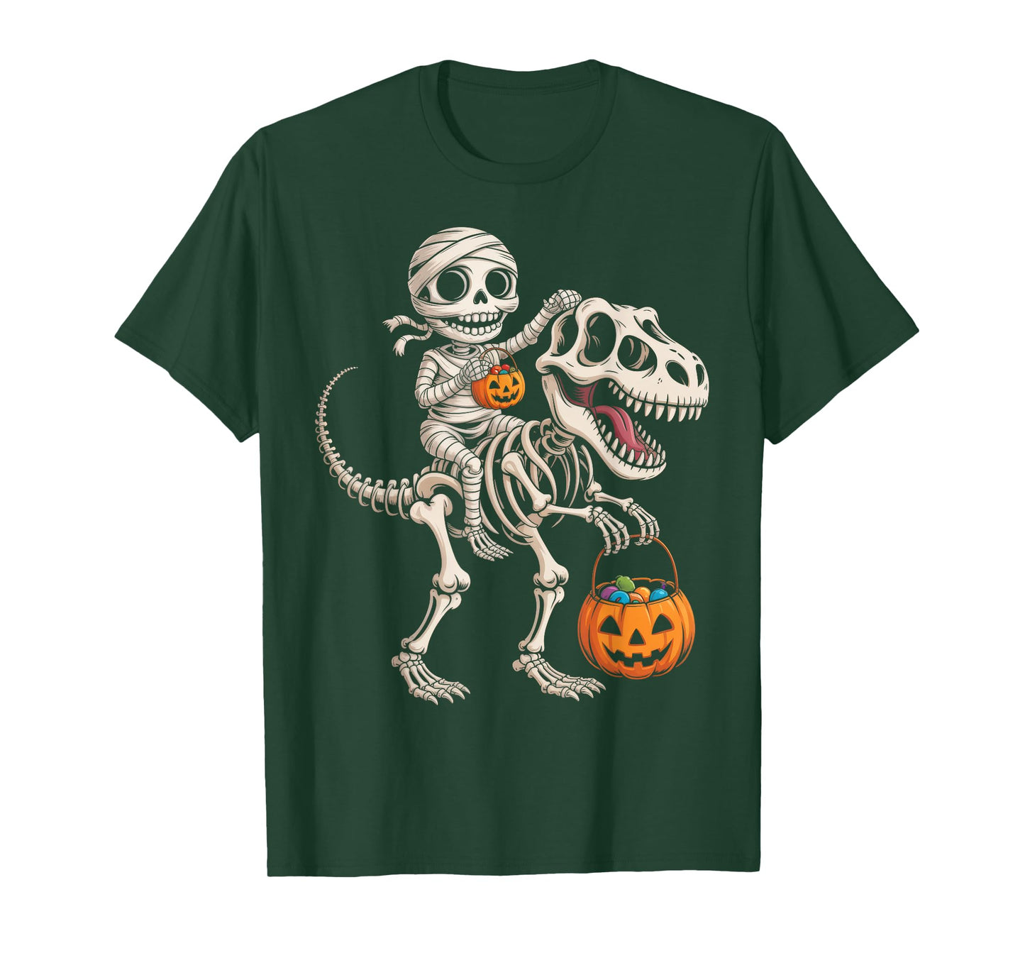 Mummy Skeleton Riding Dinosaur T Rex Kids Boys Men Halloween T-Shirt