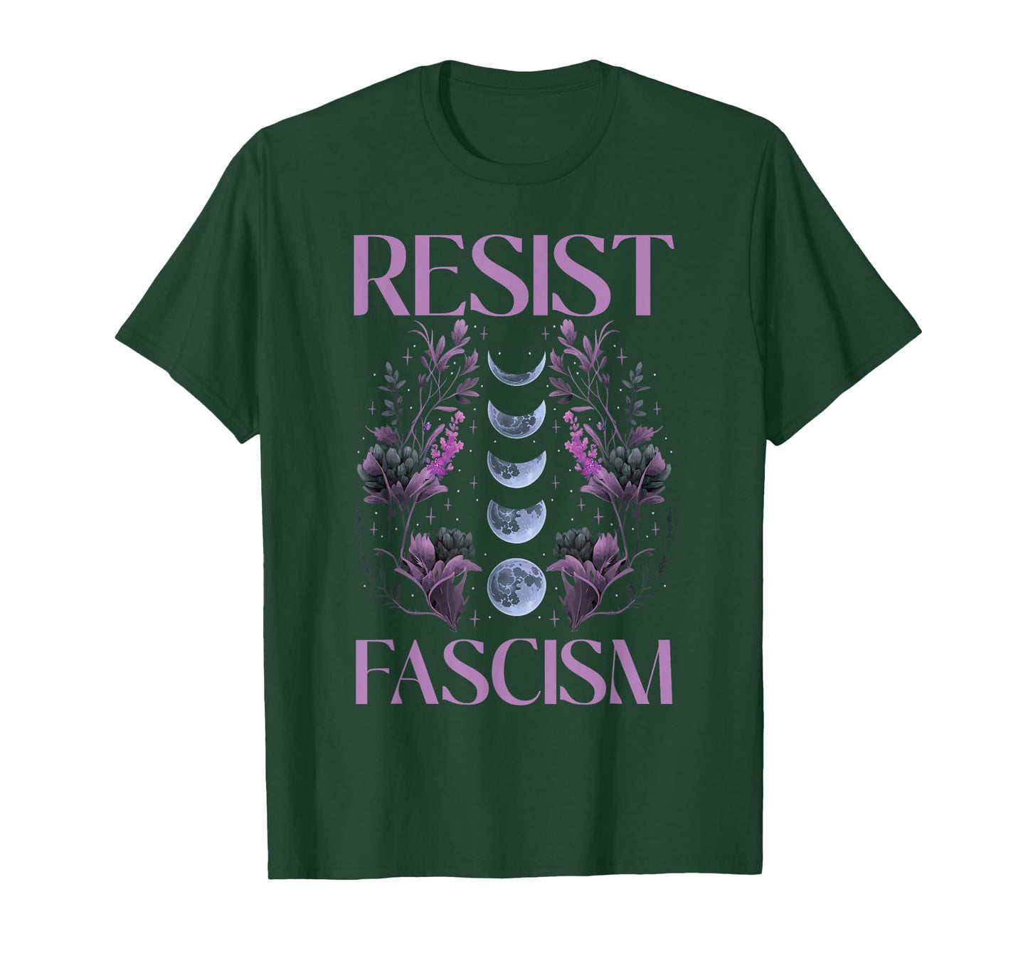 Resist Fascism Moon Phases Floral Design T-Shirt