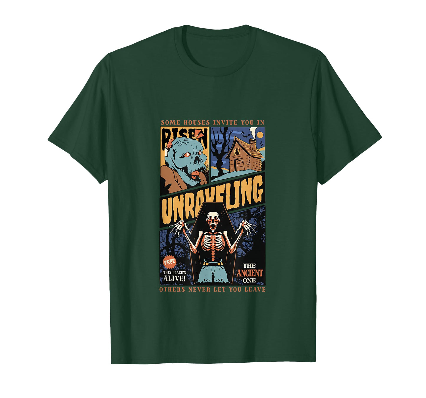 Unraveling Comic Horror Spooky Skeleton Zombie Art T-Shirt