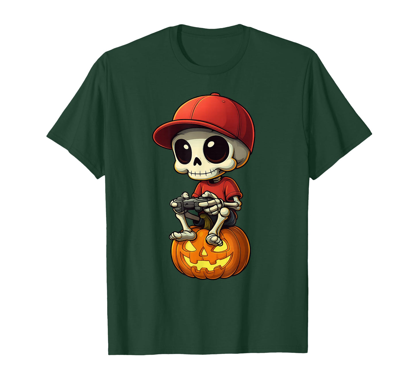 Pumpkin Halloween Skeleton Gamer Video Gaming Boys Men Kids T-Shirt