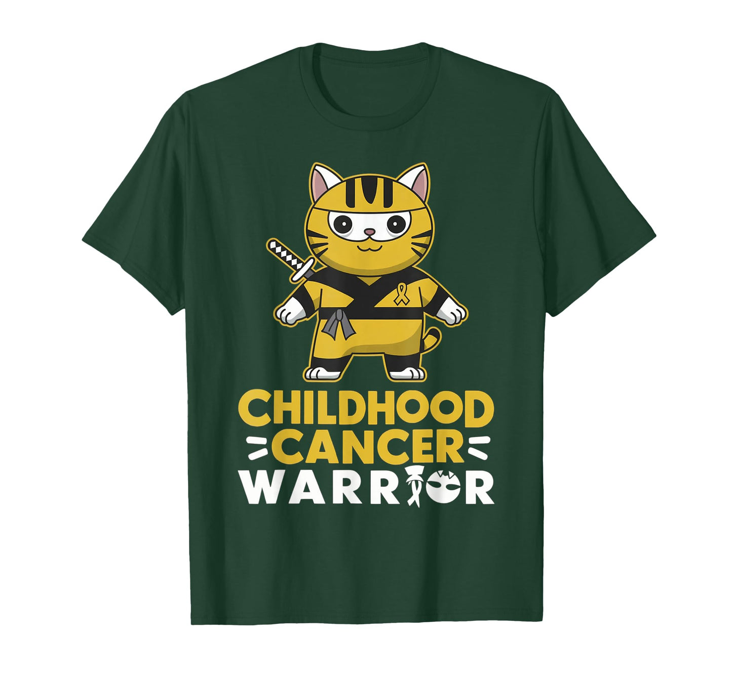 Childhood Cancer Warriors Gold Ribbon Ninja Cat T-Shirt for Men Women Girls Kids