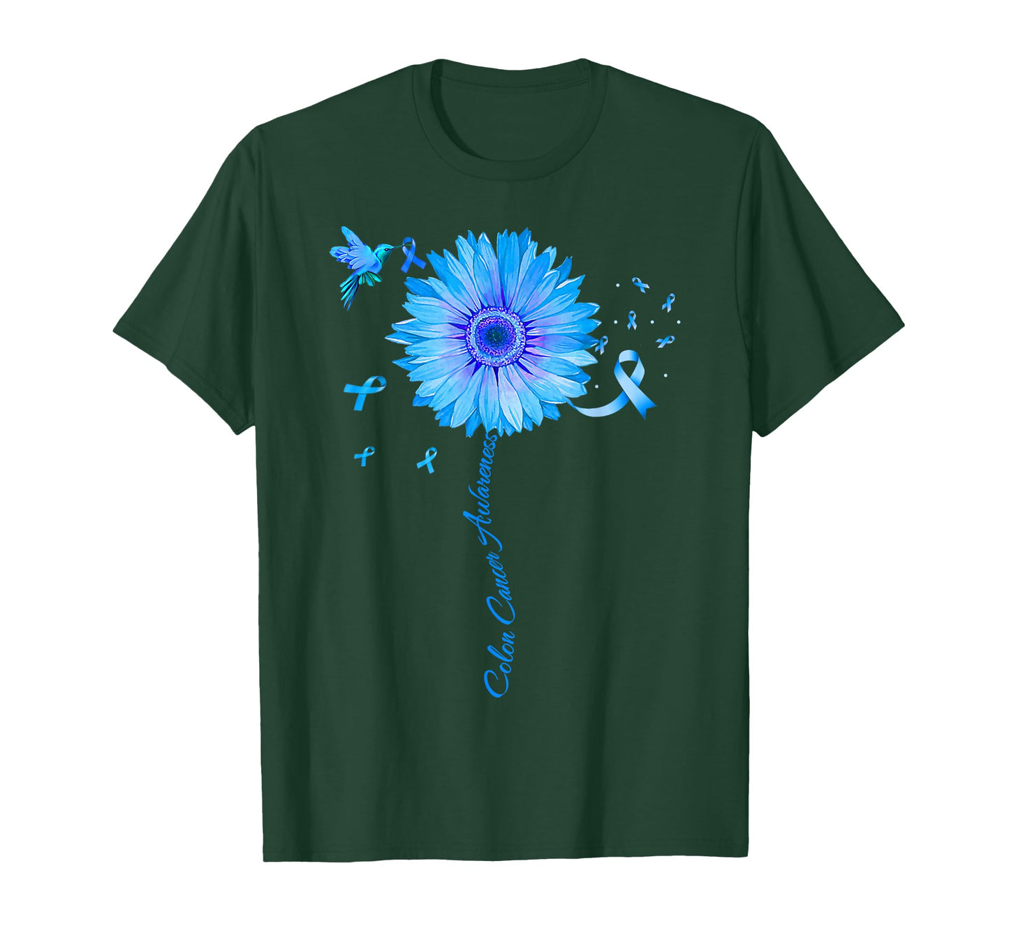 Colon Cancer Awareness Colorectal Blue Ribbon Sunflower T-Shirt