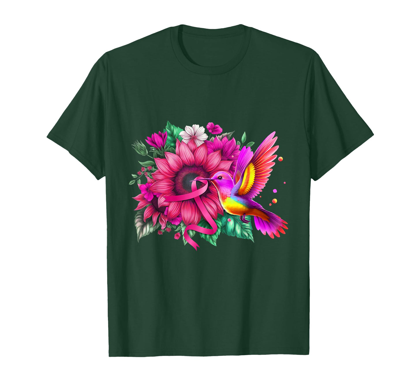 Hummingbird Pink Ribbon Sunflower Breast Cancer Awareness T-Shirt