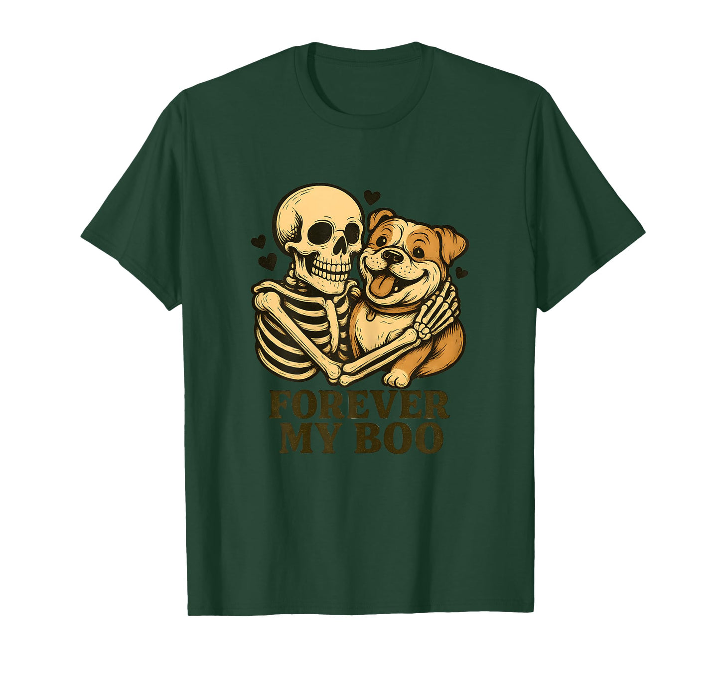 Womens Forever My Boo Skeleton American Bulldog Halloween Couple T-Shirt