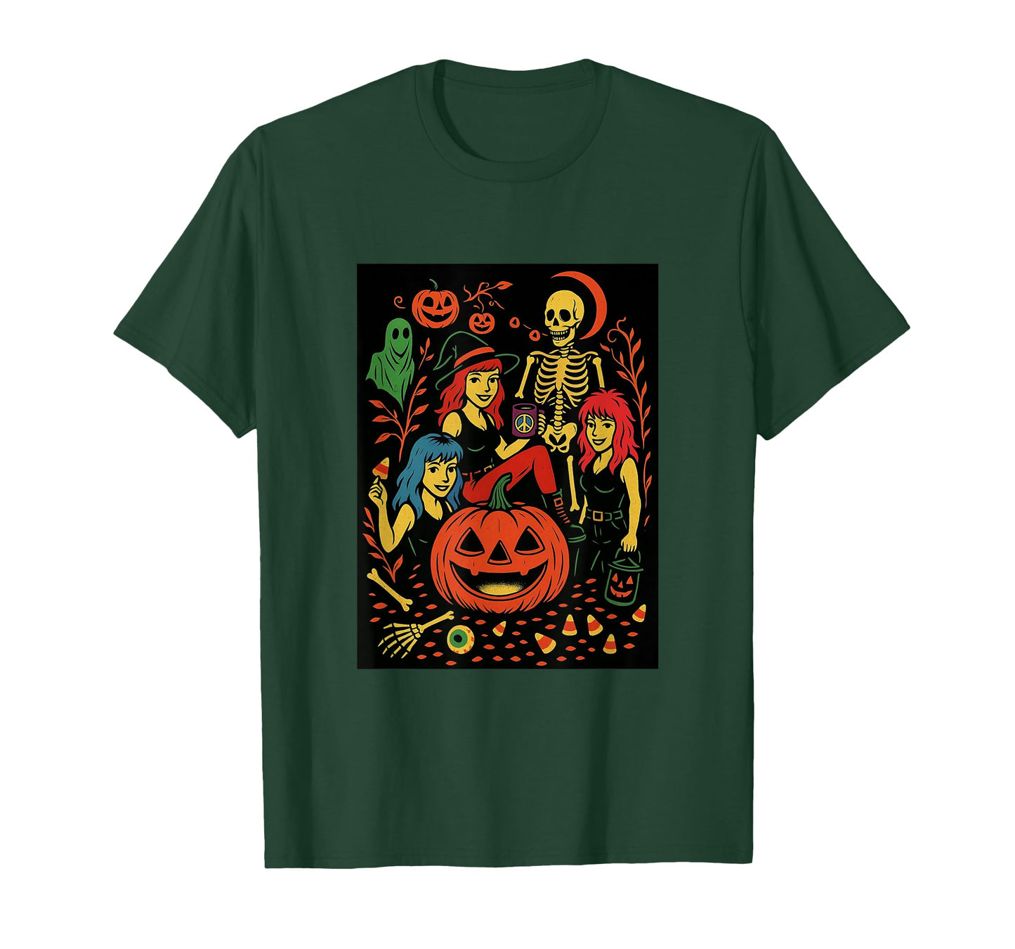 Halloween Triplets Pumpkin Skeleton Witch Design T-Shirt