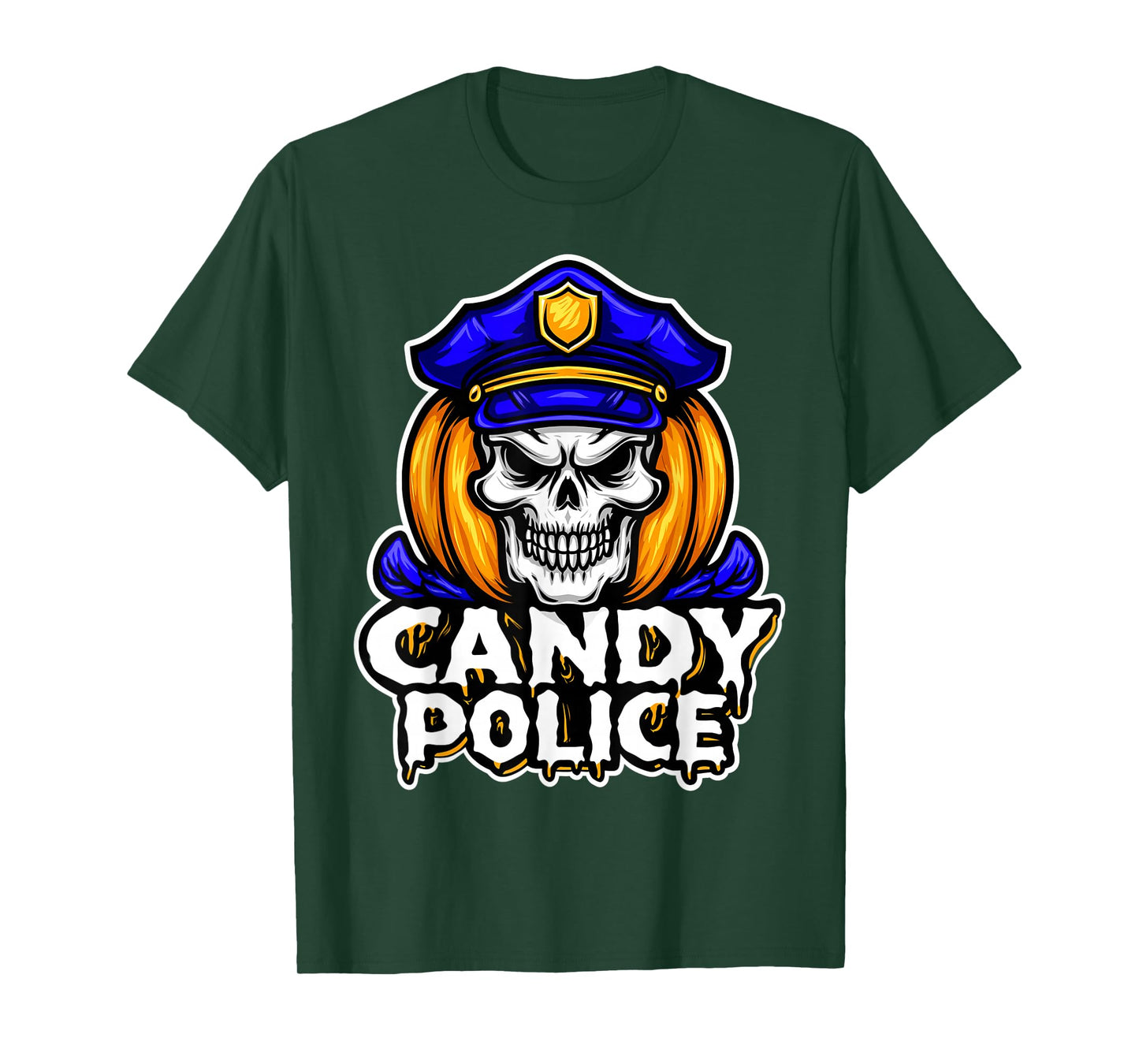 Candy Police Skeleton Funny Scary Security Halloween Costume T-Shirt