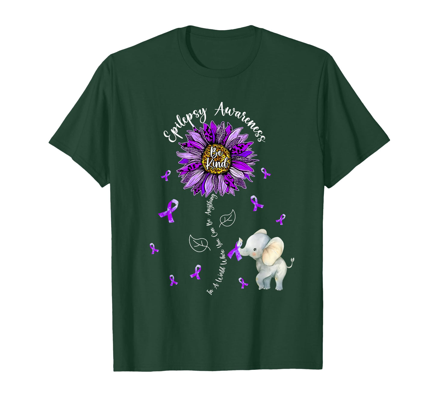 Be Kind Elephant Purple Sunflower Epilepsy Awareness T-Shirt