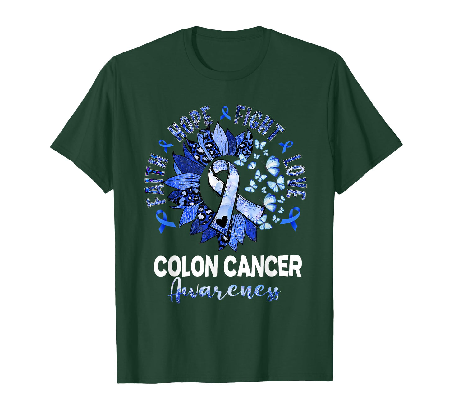 Sunflower Pink Ribbon Flower Leopard Colon Cancer Awareness T-Shirt