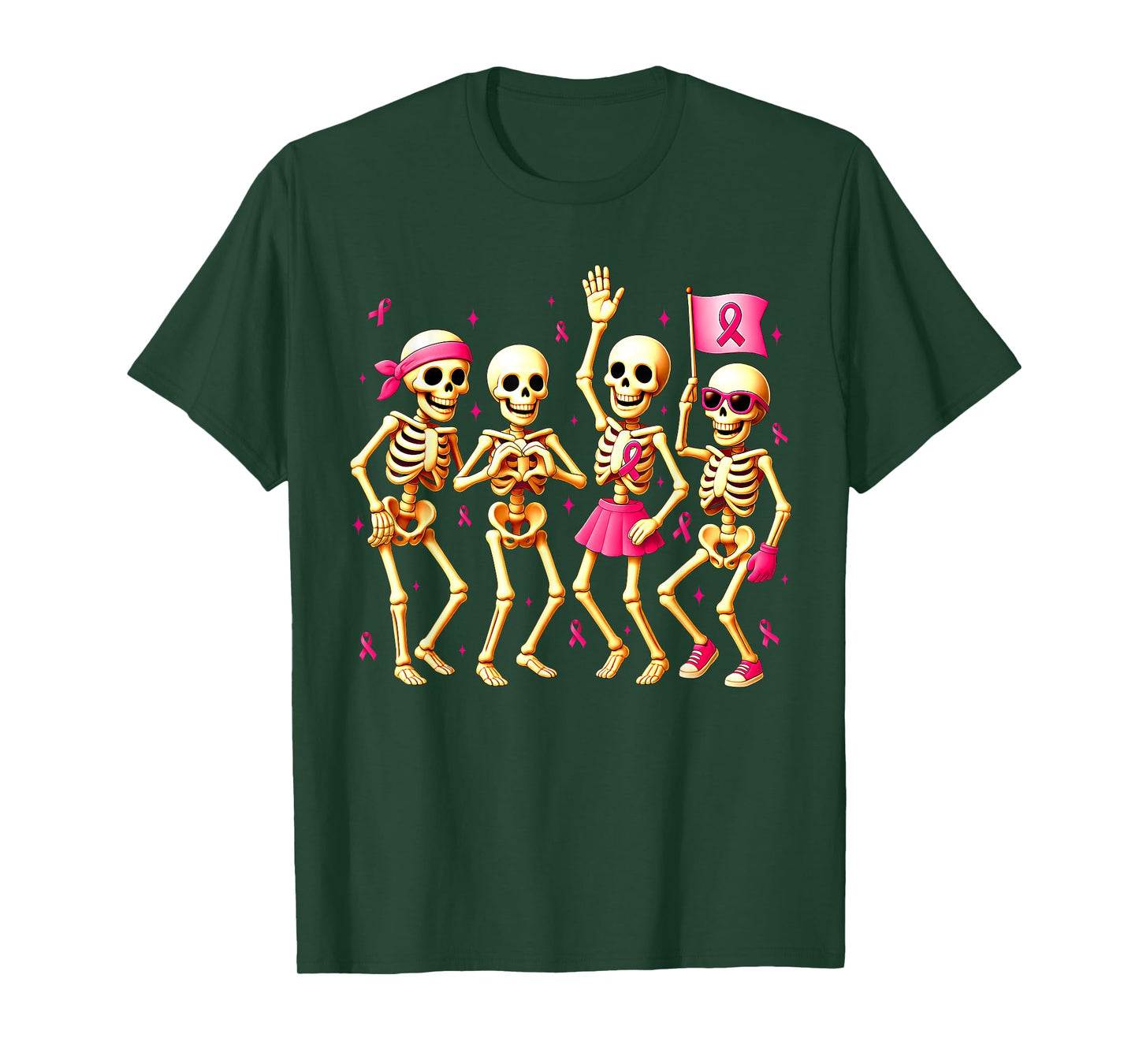 Breast Cancer Awareness Skeletons & Pink Ribbons Halloween T-Shirt