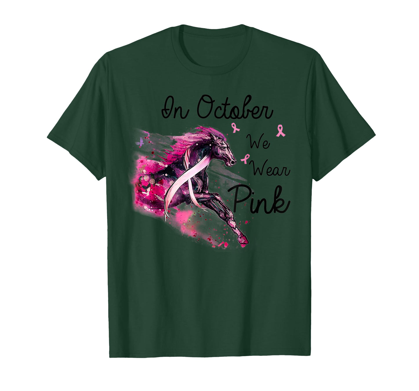 Horse In October We Wear Pink Breast Cancer Awareness T-Shirt
