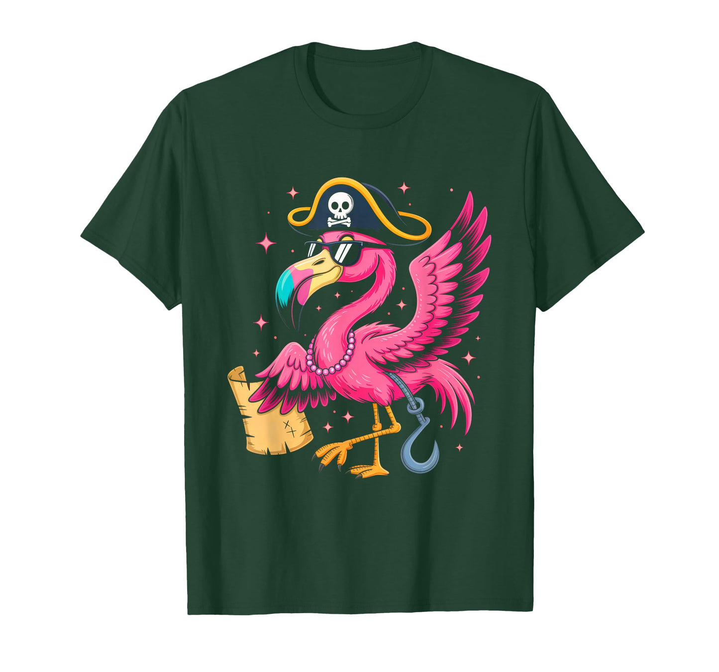 Pink Flamingo Pirate Women Girl Kids Funny Halloween Costume T-Shirt