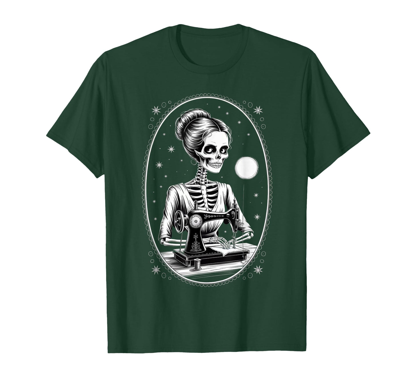 Messy Bun Hair Skeleton Sewer Quilter Haunted Handmade Hobby T-Shirt