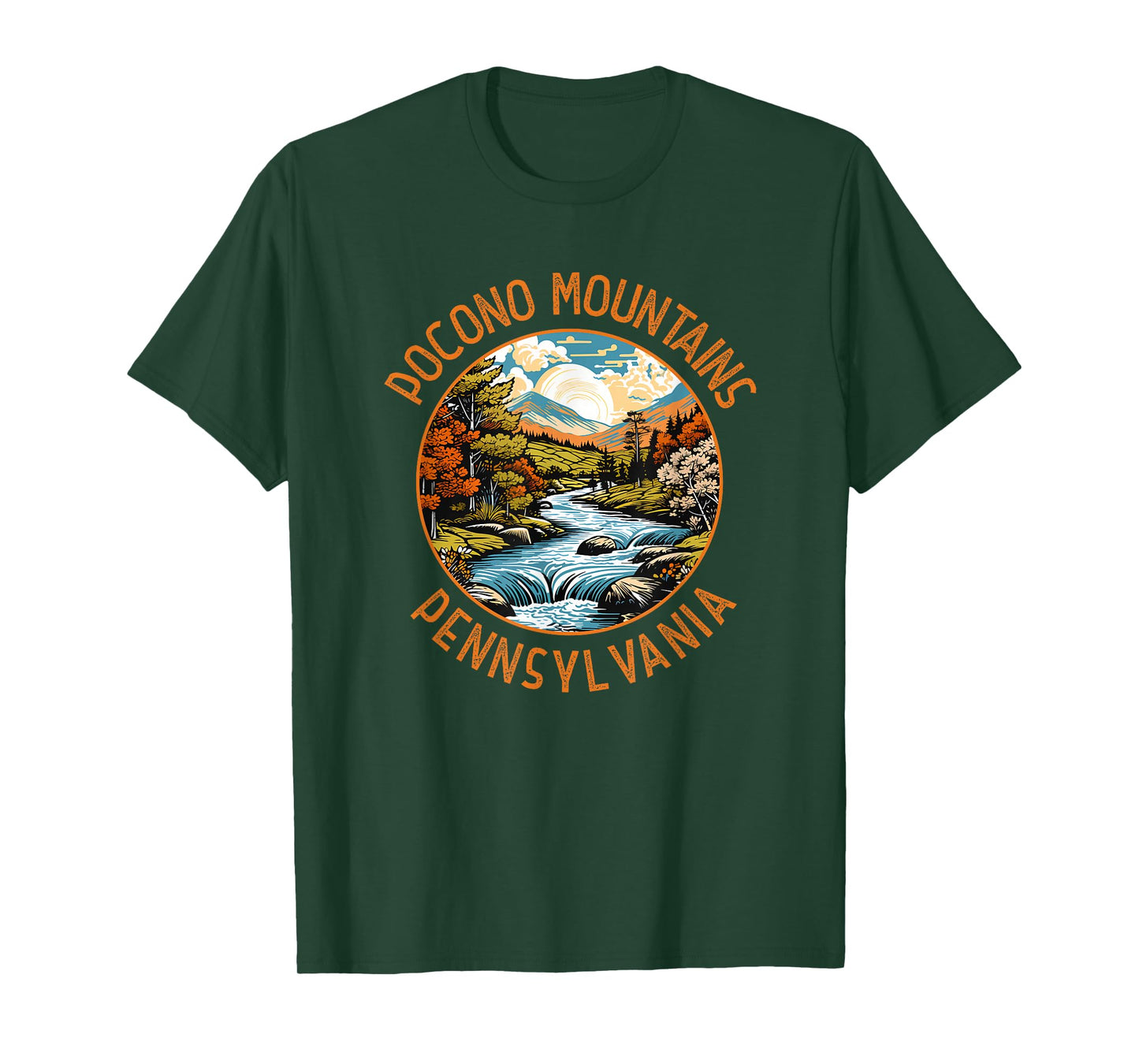 Pocono Mountains Pennsylvania Sunset Retro Distressed Circle T-Shirt