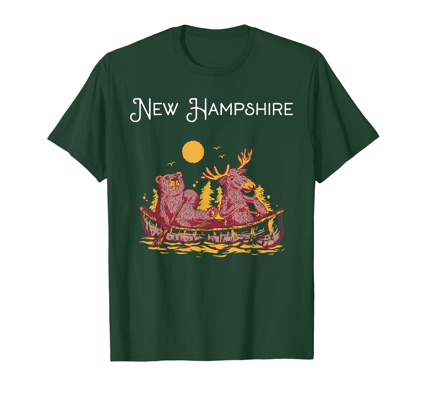 New Hampshire Shirt Funny Canoe Moose Elk Bear Lake Canoeing T-Shirt