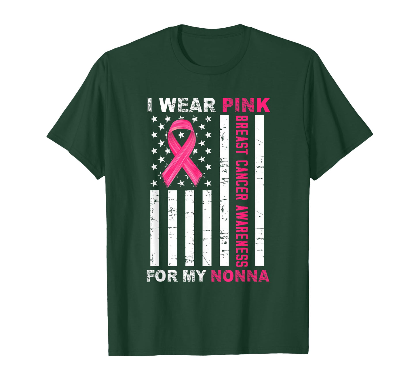 I Wear Pink For My Nonna Pink Ribbon Breast Cancer Us Flag T-Shirt