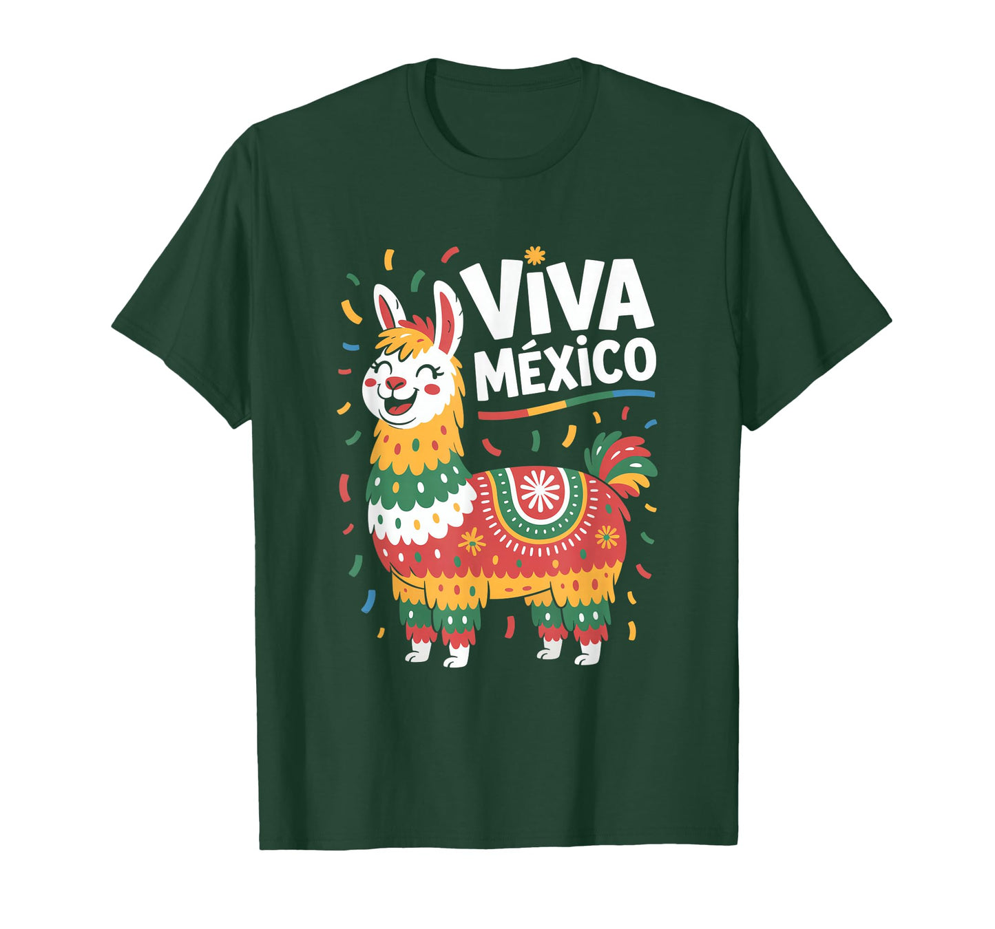 Viva Mexico Llama Folk Motif Fiesta Celebration T-Shirt