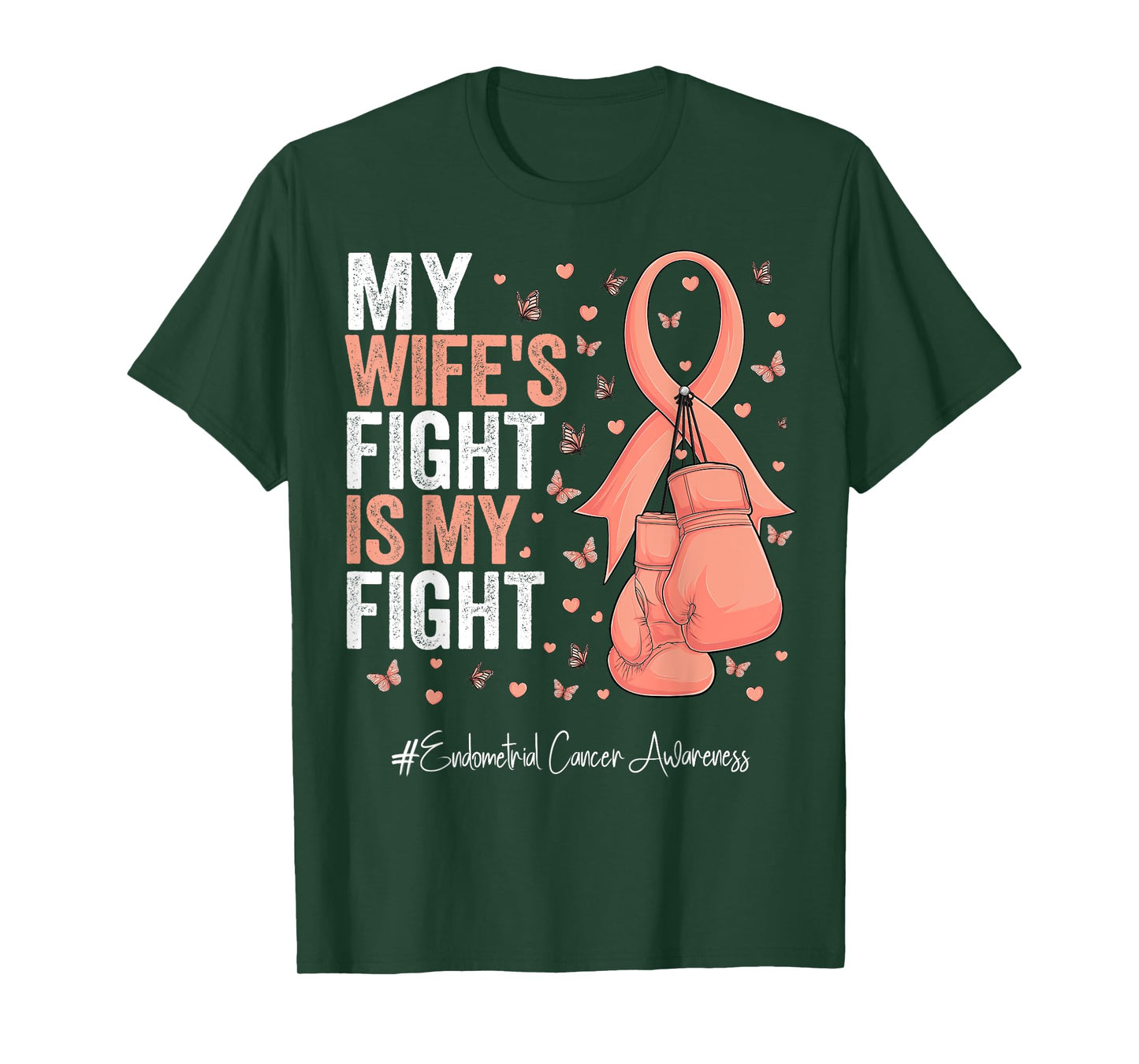 Peach Ribbon Wife Endometrial Cancer Awareness T-Shirt