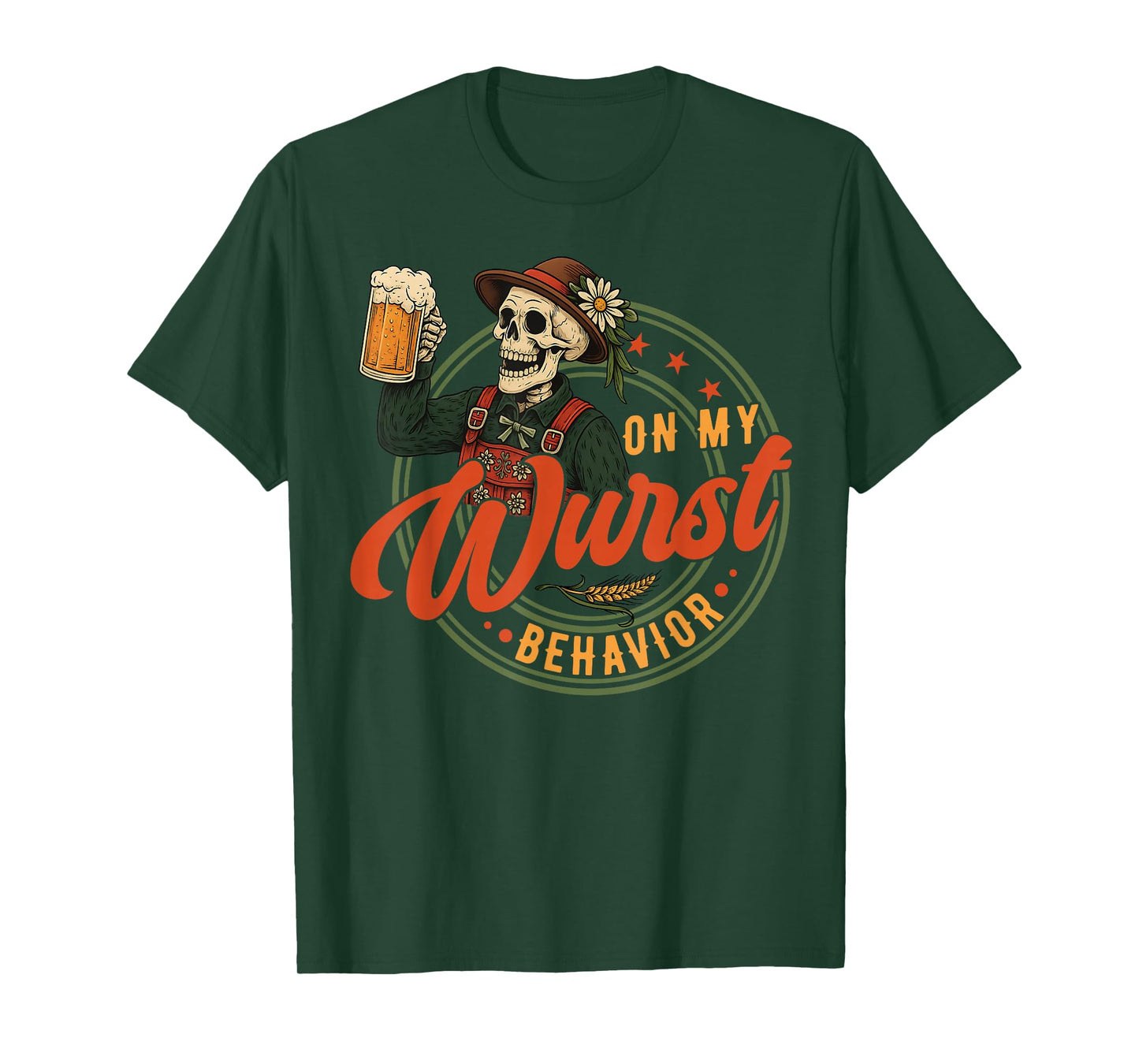 Oktoberfest On My Wurst Behavior German Beer Skeleton Men T-Shirt