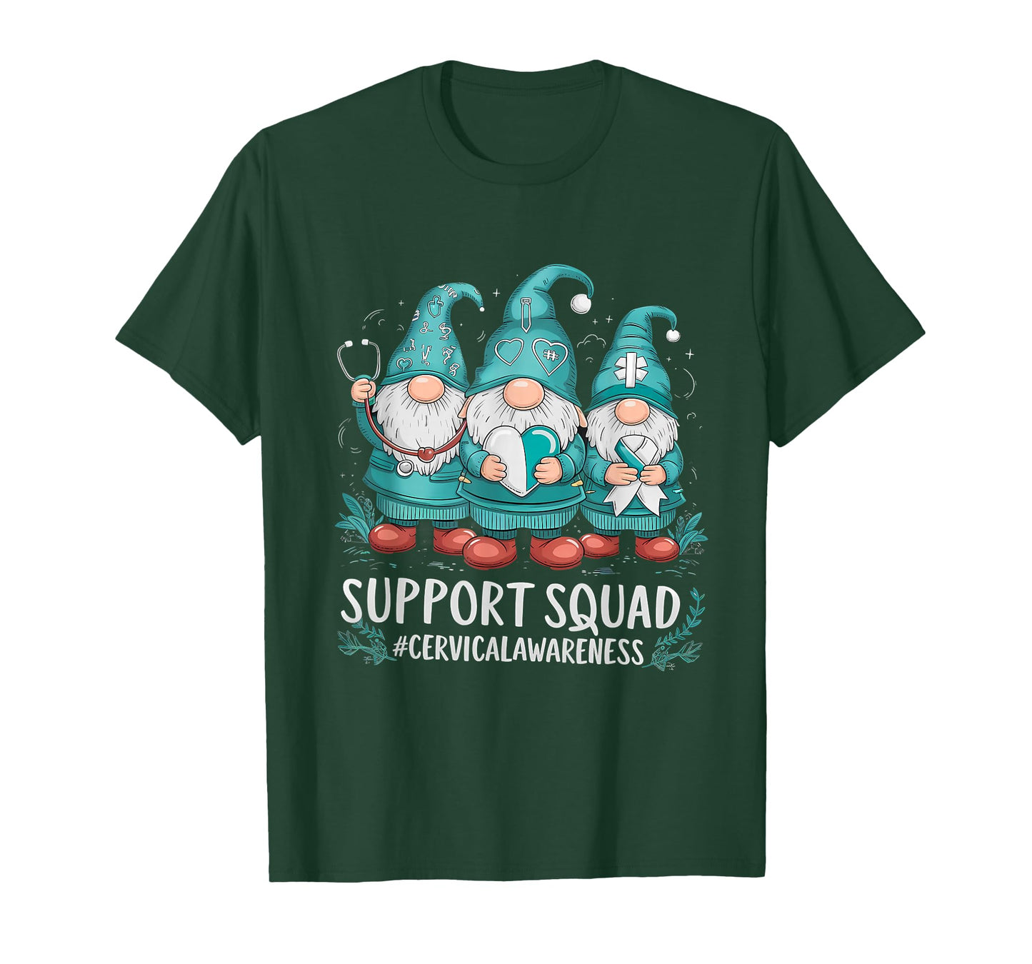 Cervical Cancer Awareness Teal Ribbon Gnome Support Squad T-Shirt