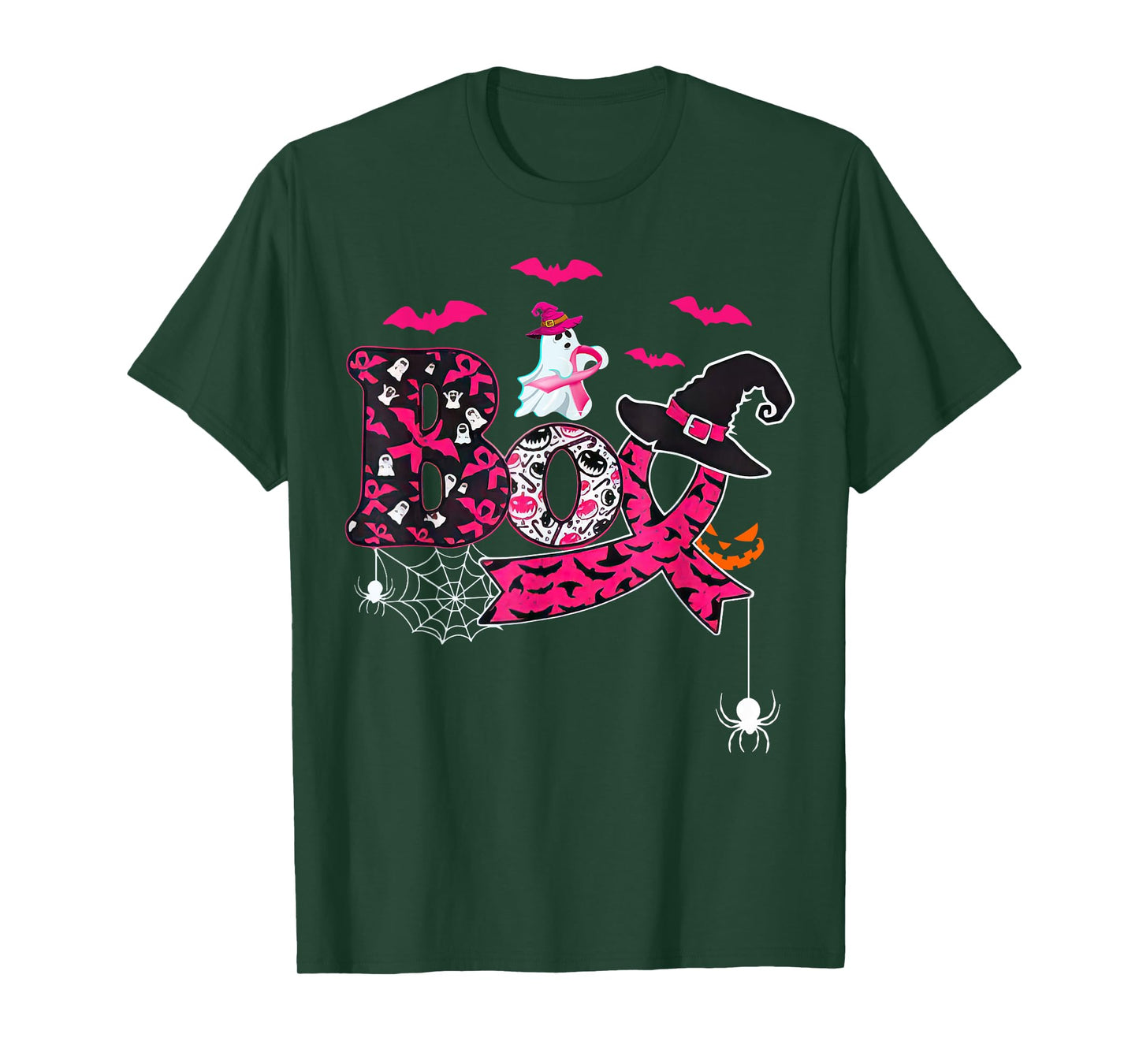 Boo Halloween Pumpkin Pink Ribbon Witch Breast Cancer T-Shirt