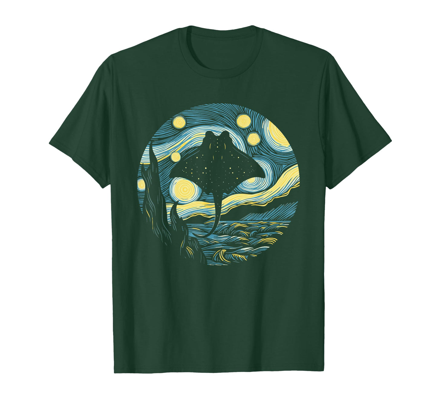 Stingray Manta Ray Starry Night Painting Art T-Shirt
