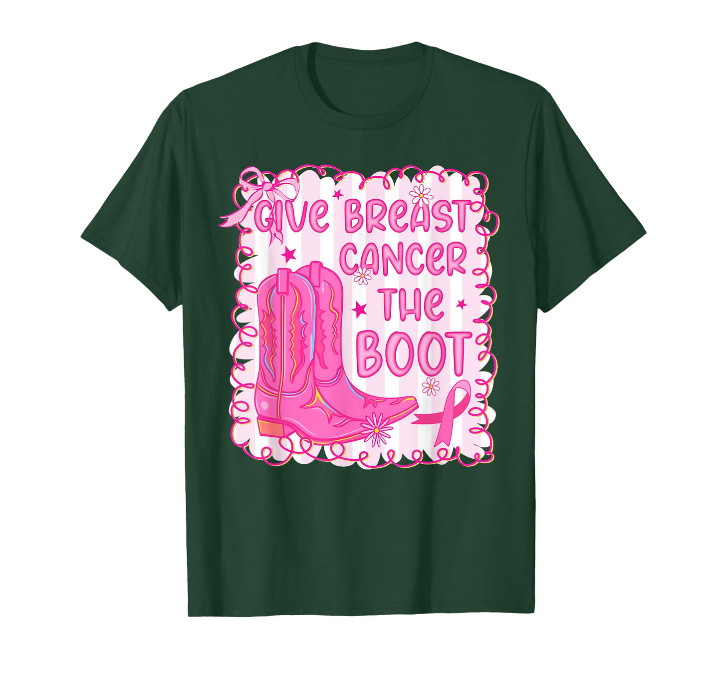 Give Breast Cancer The Boot Cowgirl Cancer Awareness Ribbon T-Shirt