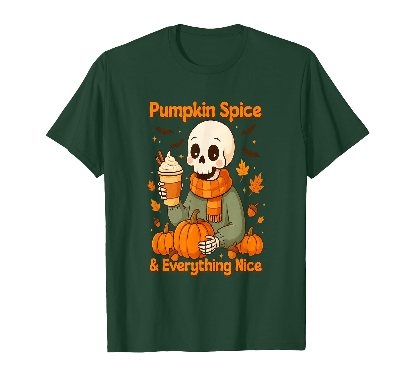 Pumpkin Spice and Everything Nice Cozy Skeleton Autumn Latte T-Shirt