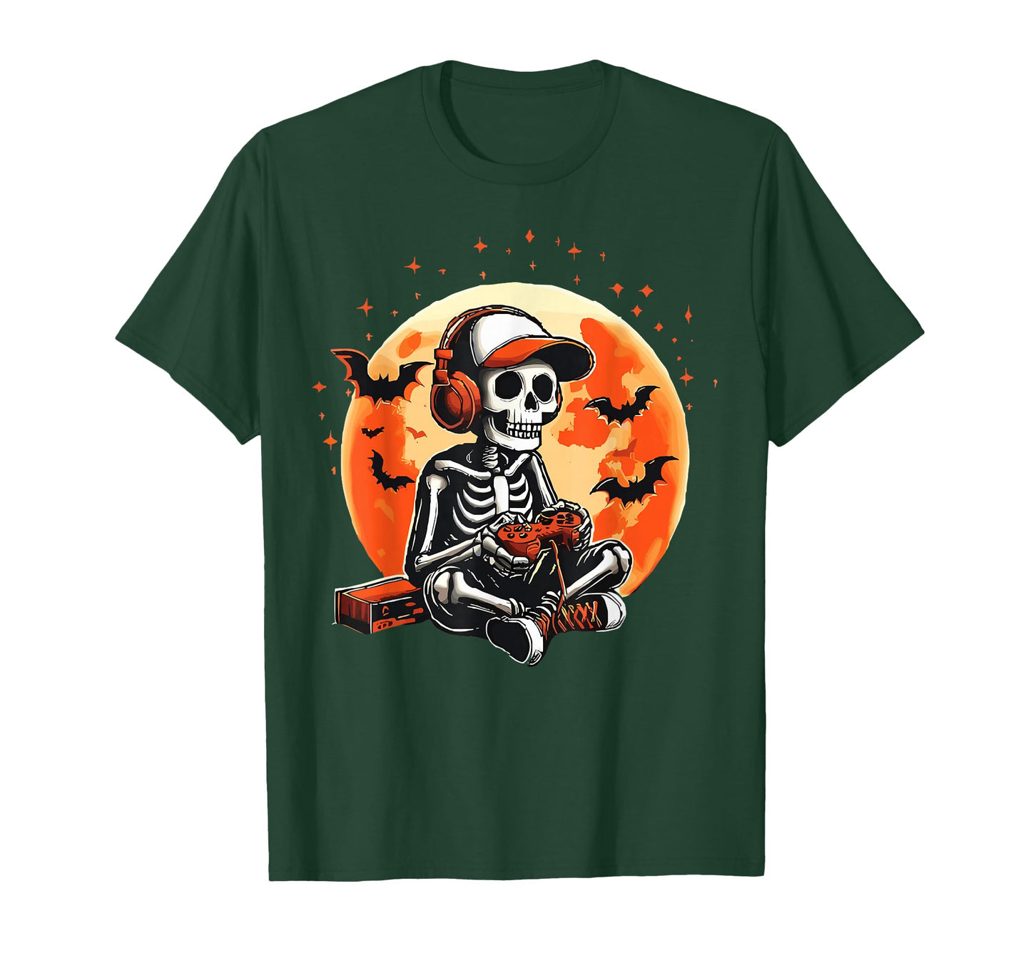Halloween Skeleton Gamer Video Gaming Boys Men Kids Tees T-Shirt
