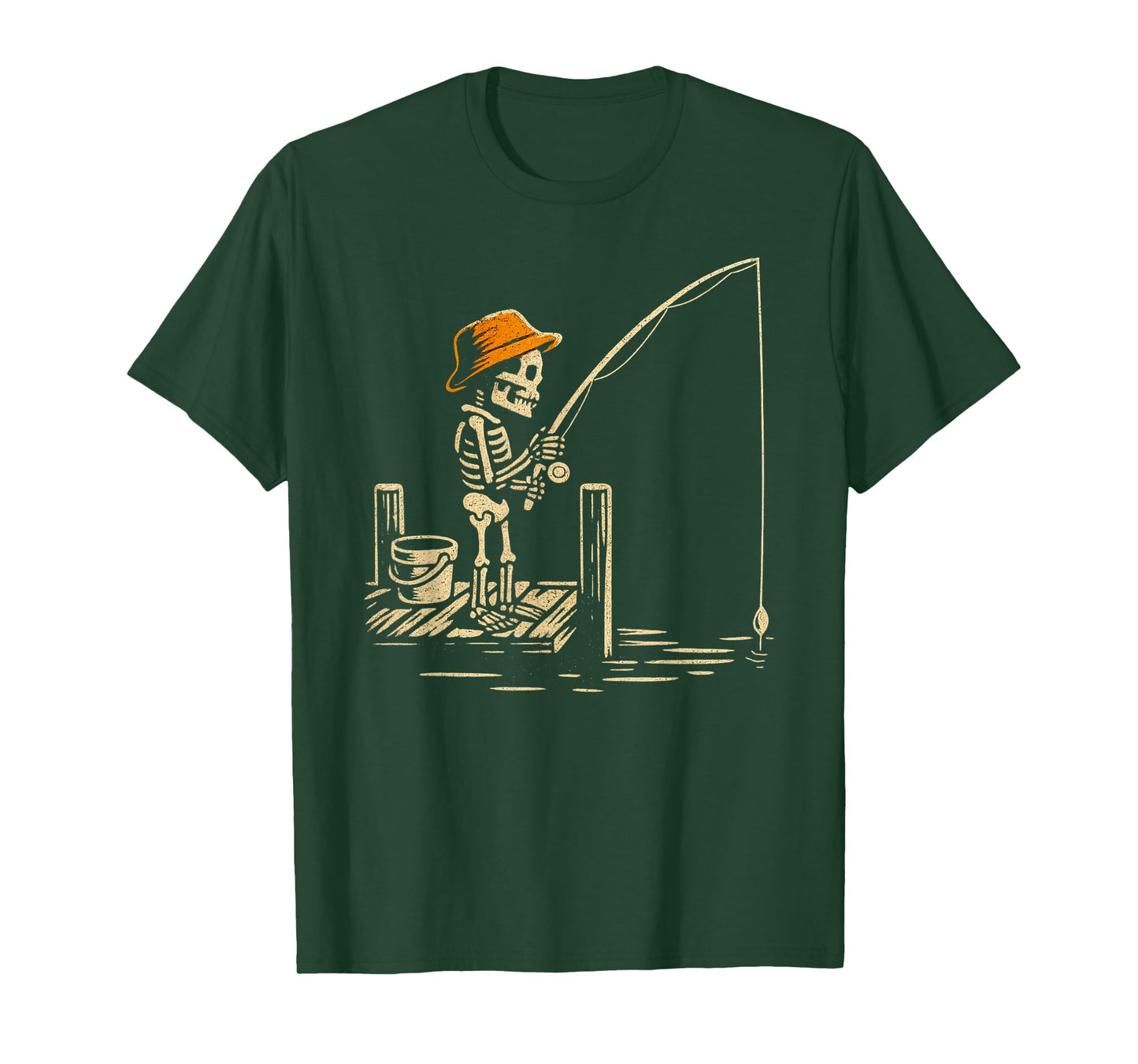 Vintage Halloween Skeleton Fishing Funny Spooky Costume T-Shirt