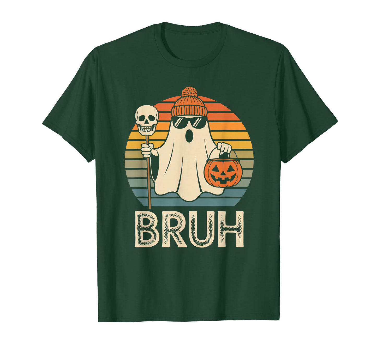 Funny Ghost Saying Bruh Halloween Meme Humor Women Men T-Shirt