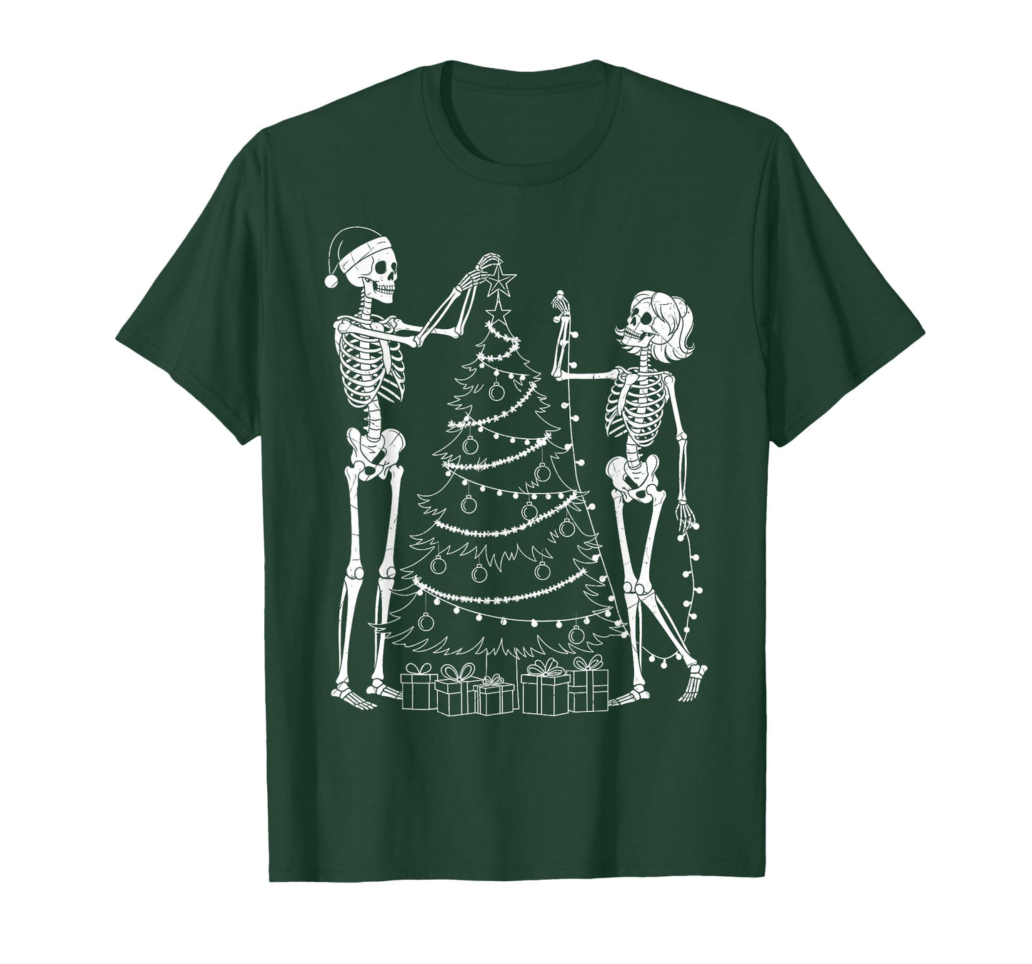 Spooky Christmas Skeletons Decorating Tree Funny Holiday T-Shirt