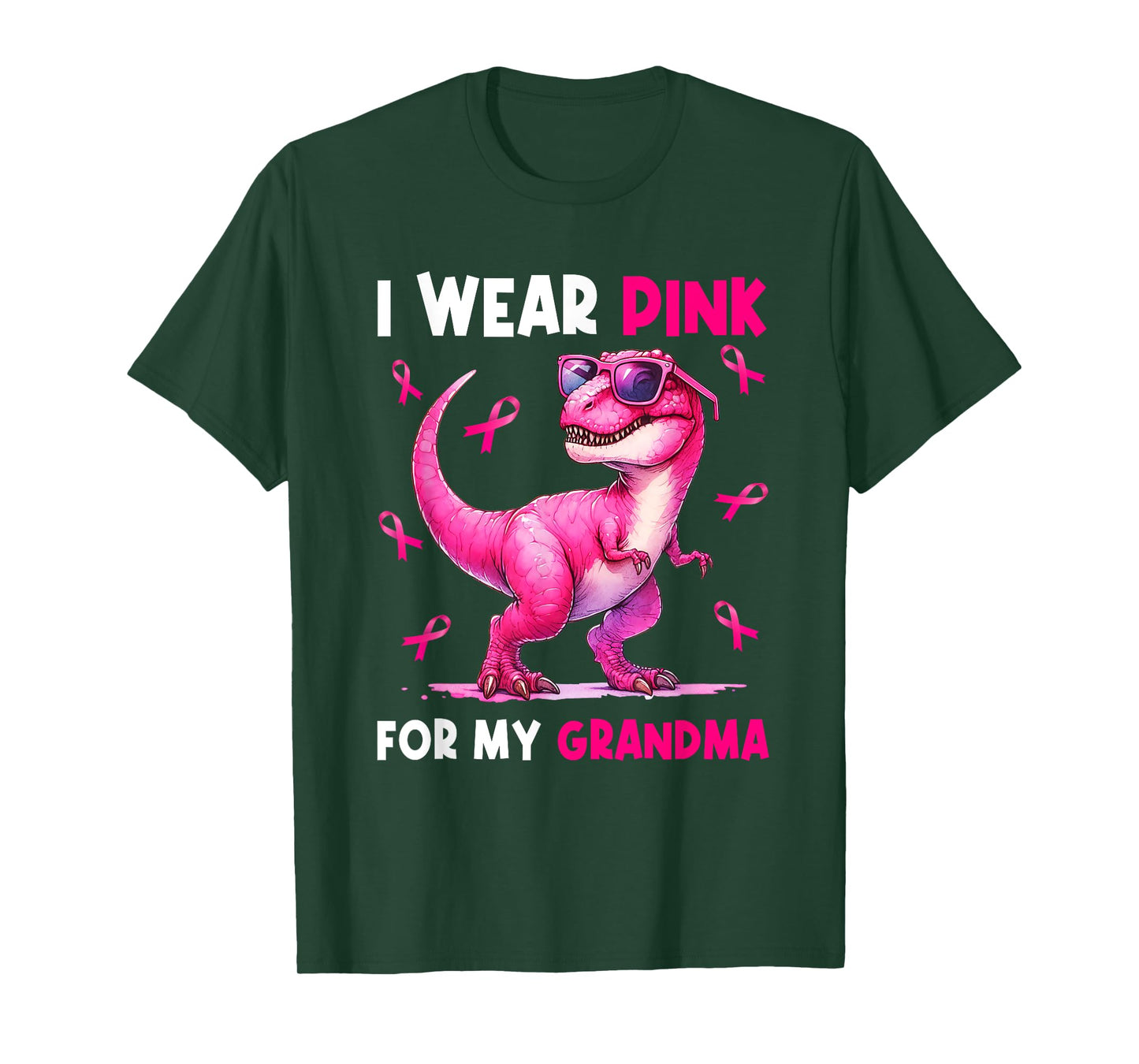 I Wear Pink For My Grandma T Rex Dinosaur Breast Cancer T-Shirt