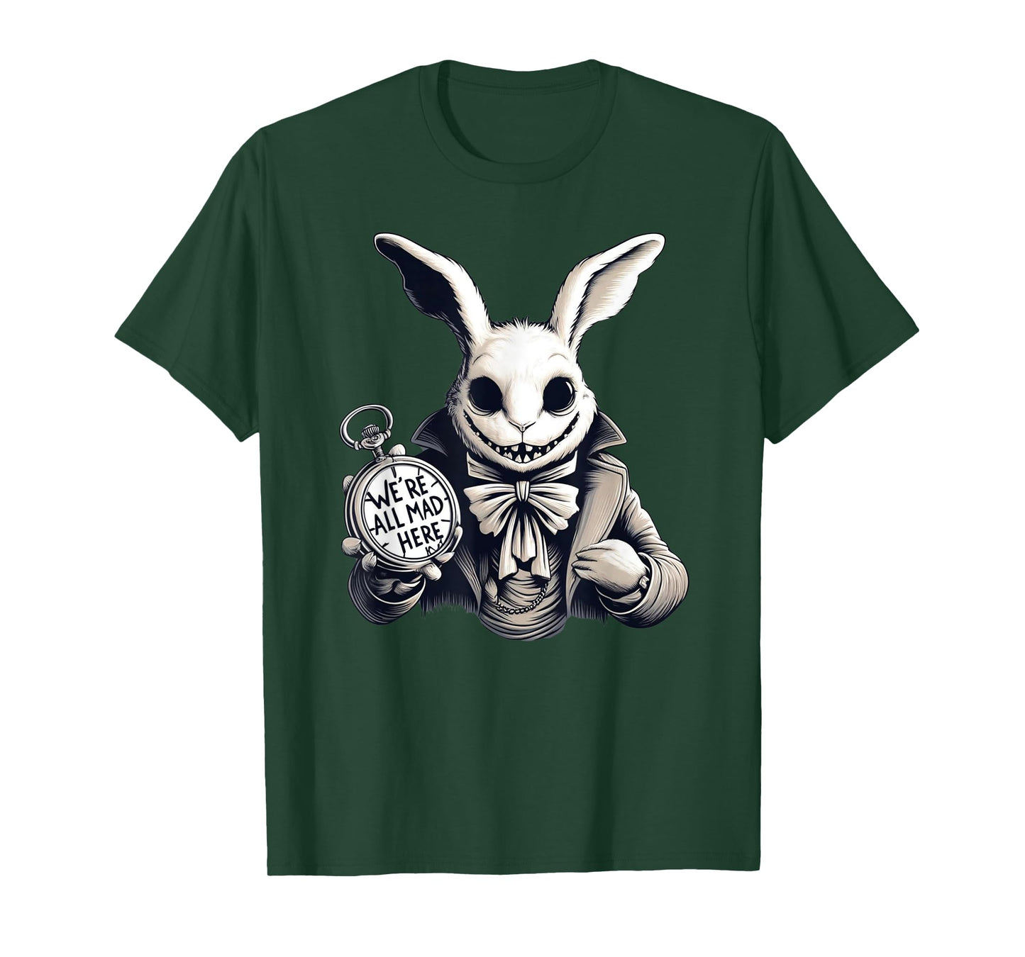 Alice in Wonderland - We're All Mad Here Rabbit Hatter Quote T-Shirt