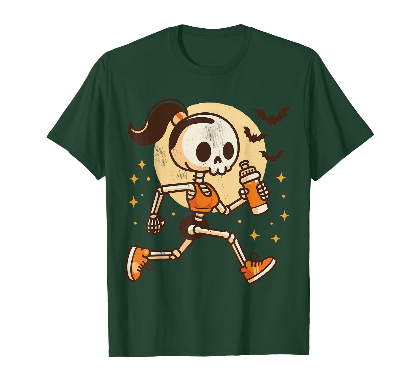 Running Skeleton Girl Funny Halloween Costume T-Shirt