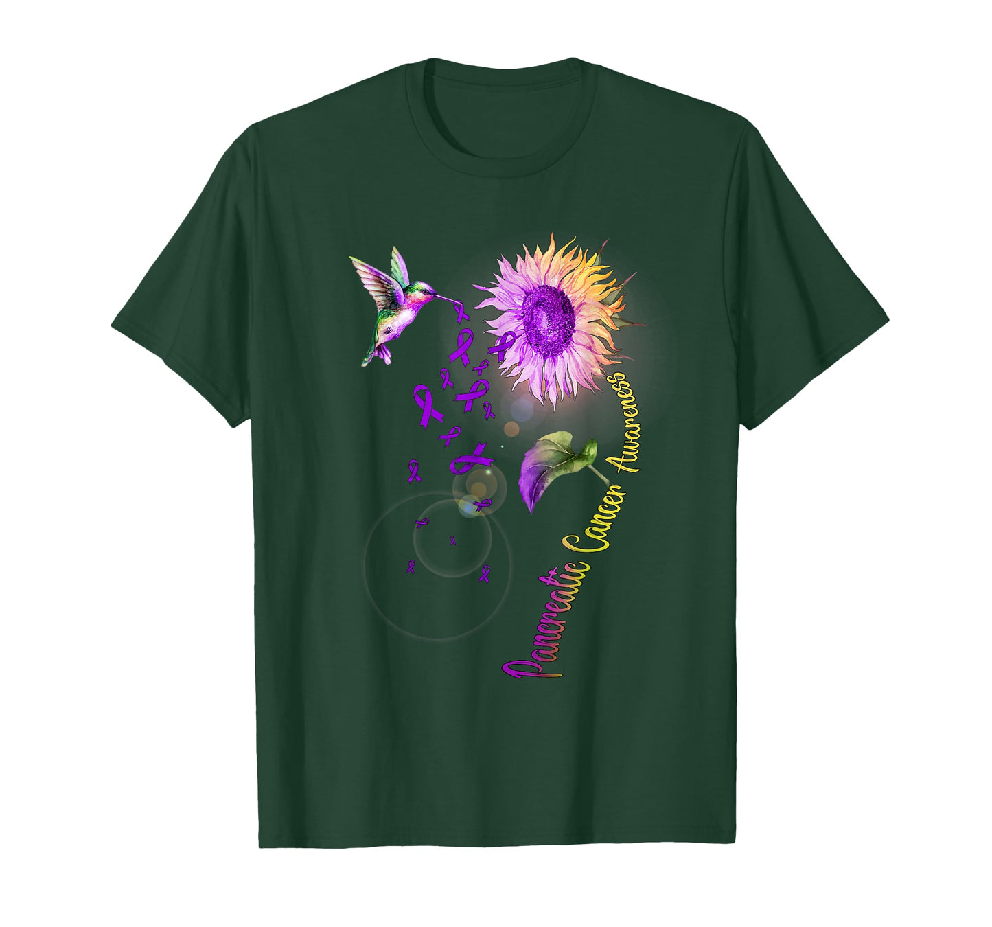 Pancreatic Cancer Sunflower Hummingbird T-Shirt