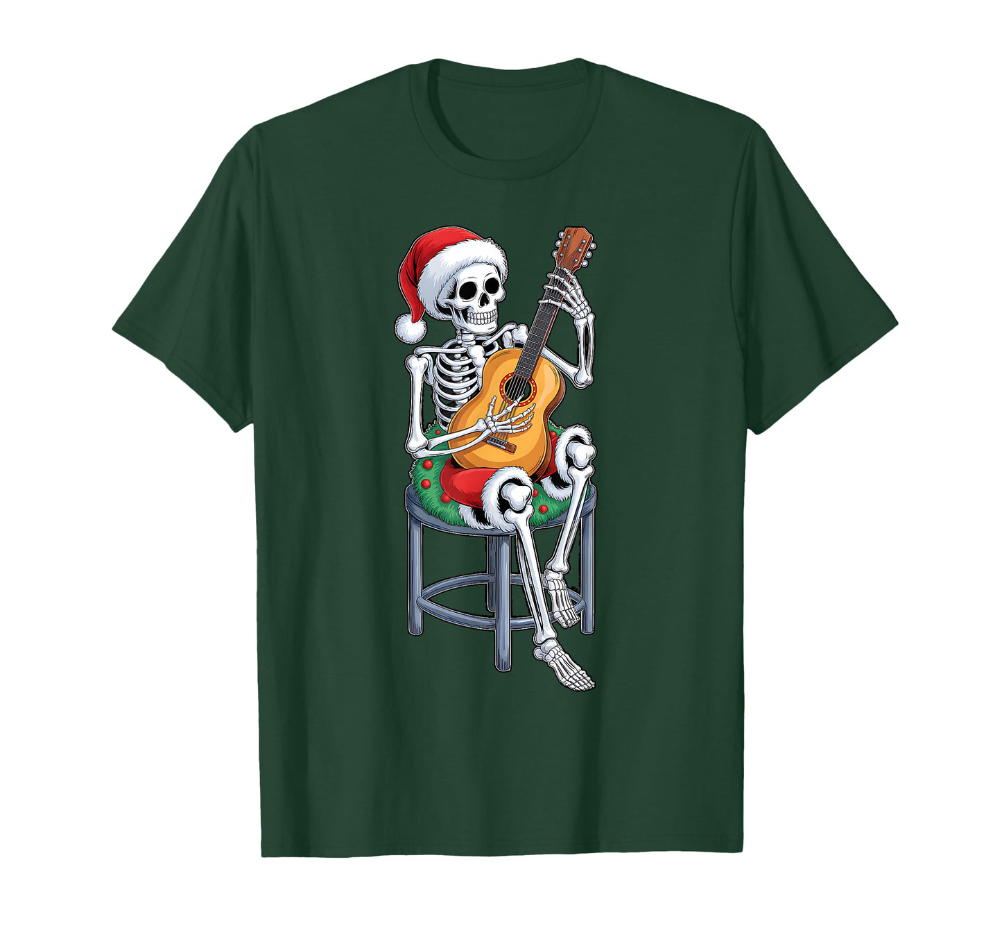 Xmas Santa Skeleton Playing Guitar Funny Christmas Boys Kids T-Shirt