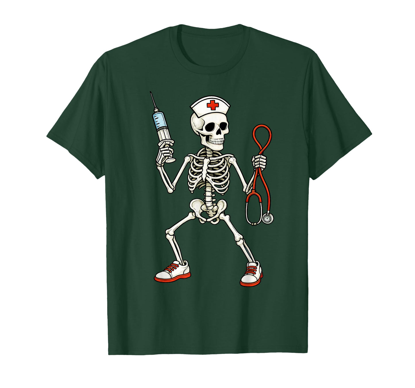 Nurse Nursing Health Worker Skeleton Halloween T-Shirt