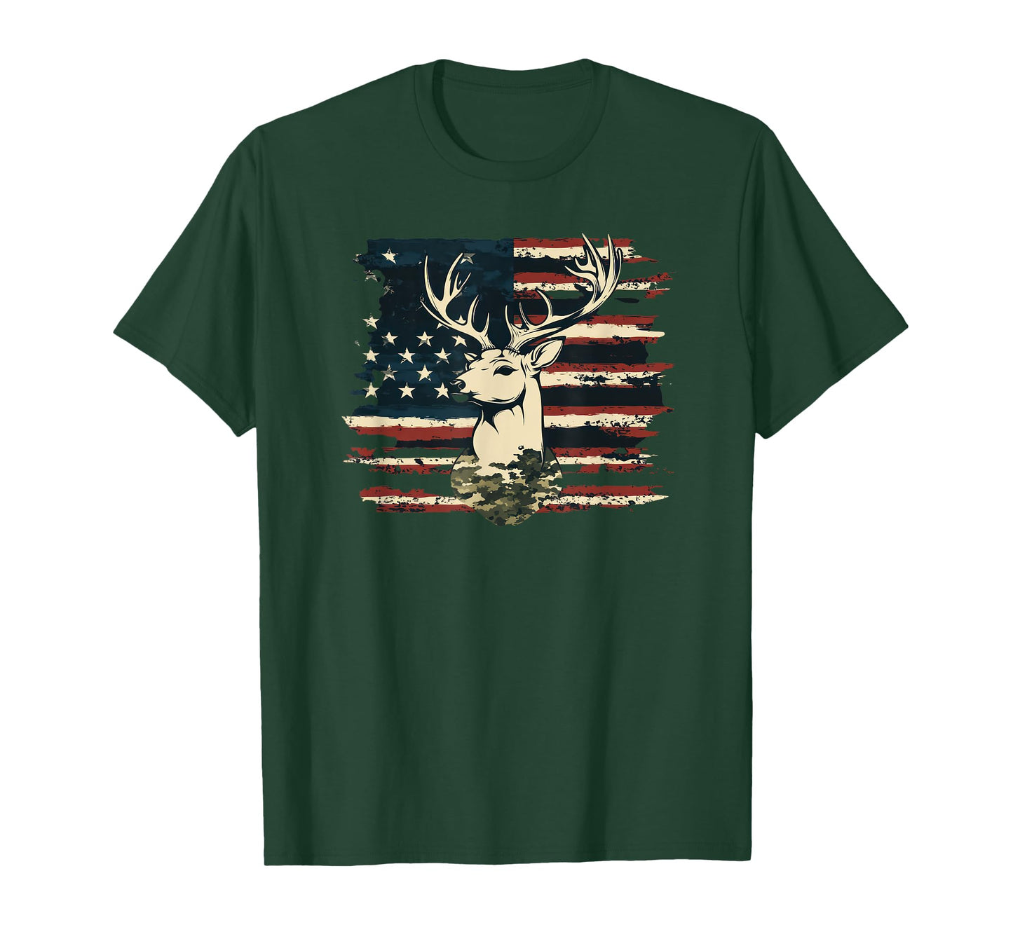 Deer Camo USA Flag Deer Elk Buck Hunting Graphic T-Shirt