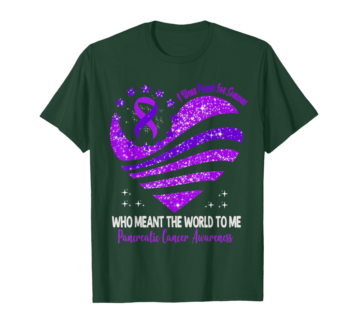 I Wear Purple For Pancreatic Cancer Awareness Heart Ribbon T-Shirt