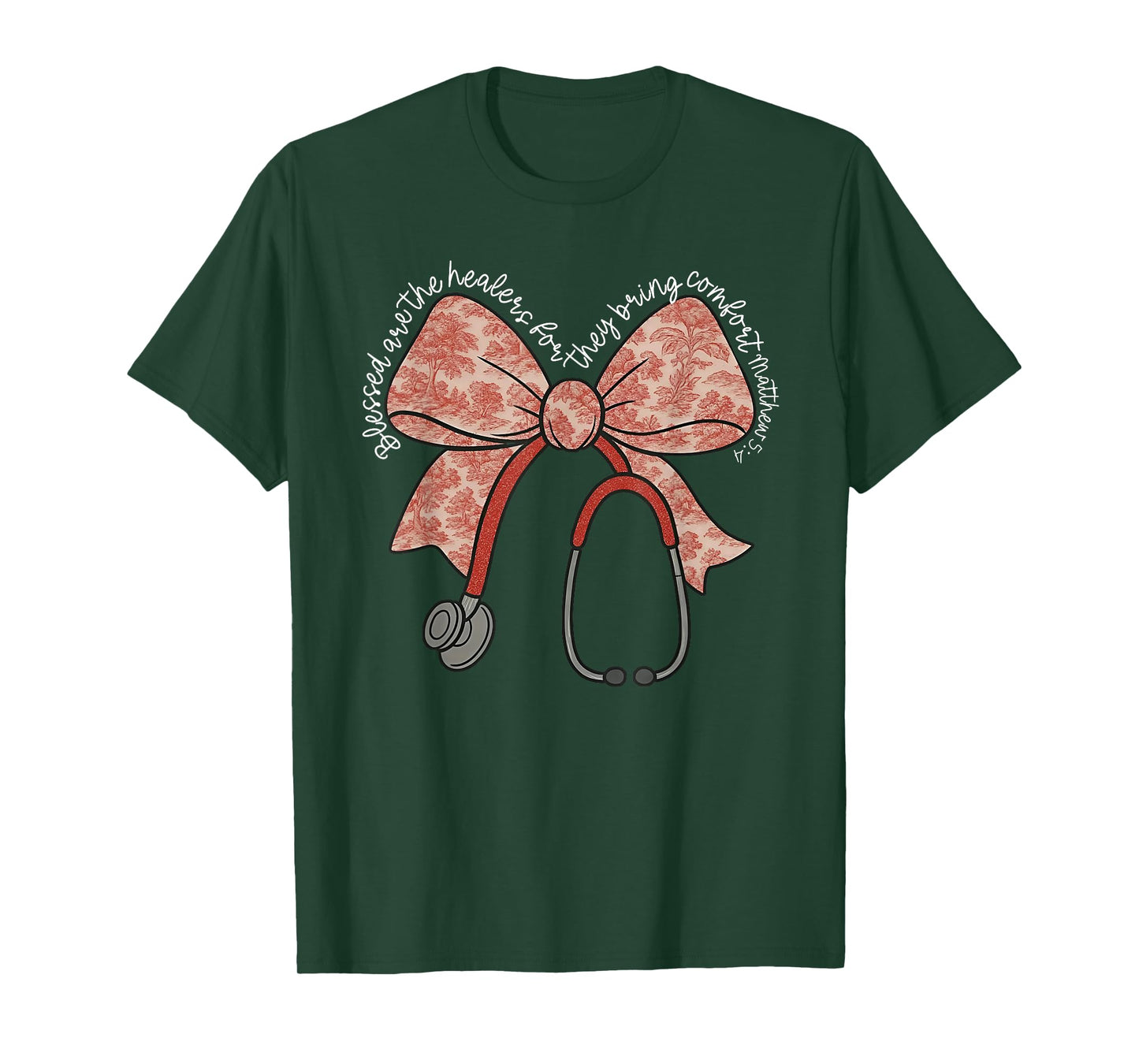 Nurse Bible Verse Religious Coquette Bow Stethoscope T-Shirt