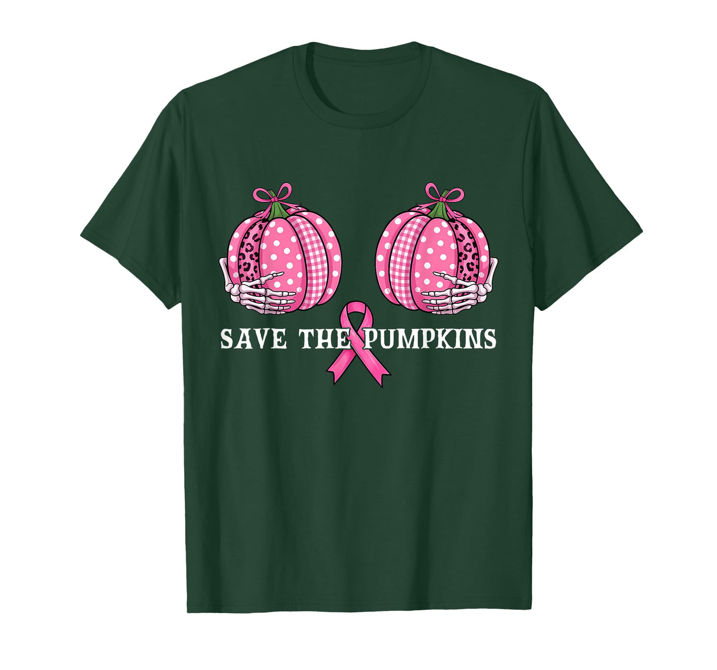 Funny Save The Pumpkins Breast Cancer Awareness Pink Ribbon T-Shirt