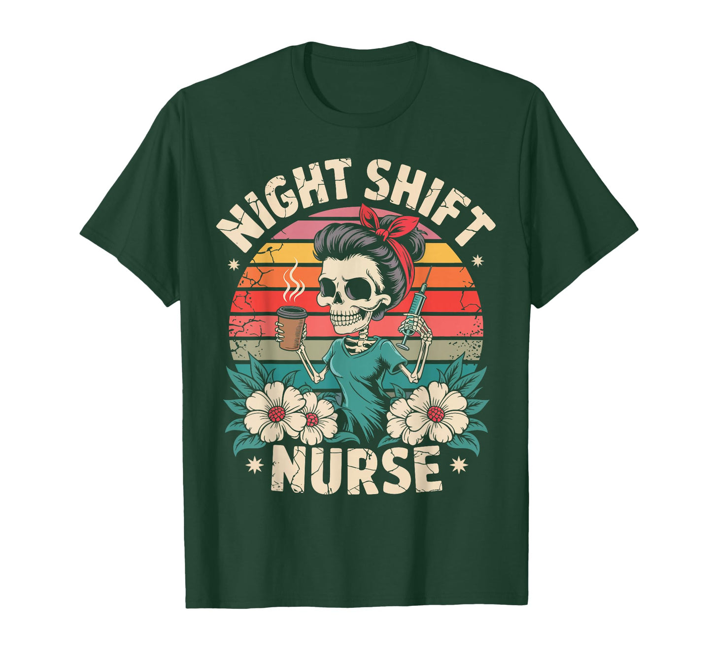 Funny Night Shift Nurse Skeleton Coffee Syringe Halloween T-Shirt