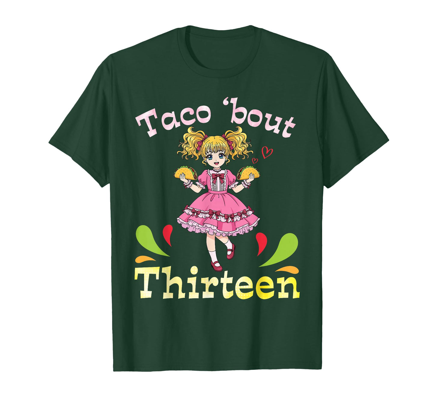 Cute Girl with Tacos I Taco Bout Thirteen Years Old Birthday T-Shirt
