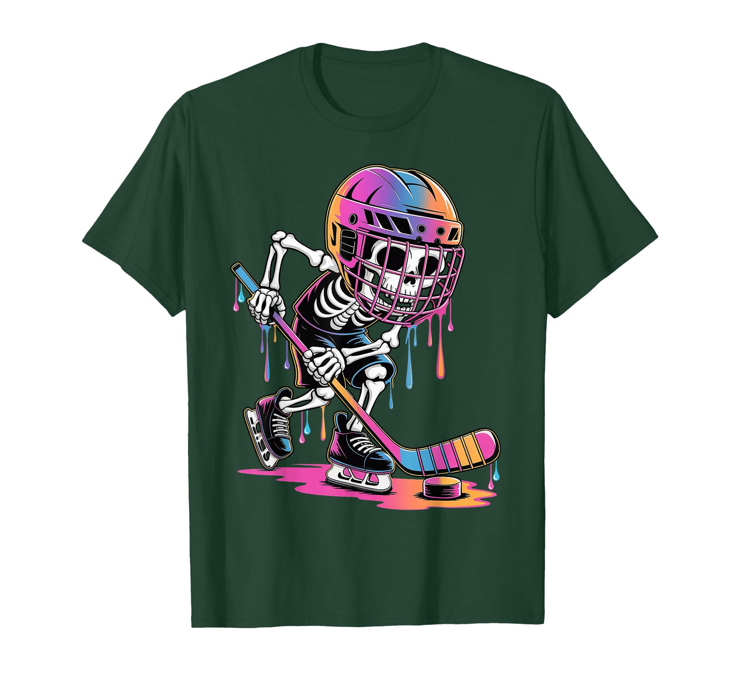 Skeleton Ice Hockey Drip Youth Boys Kids Dripping Hockey T-Shirt