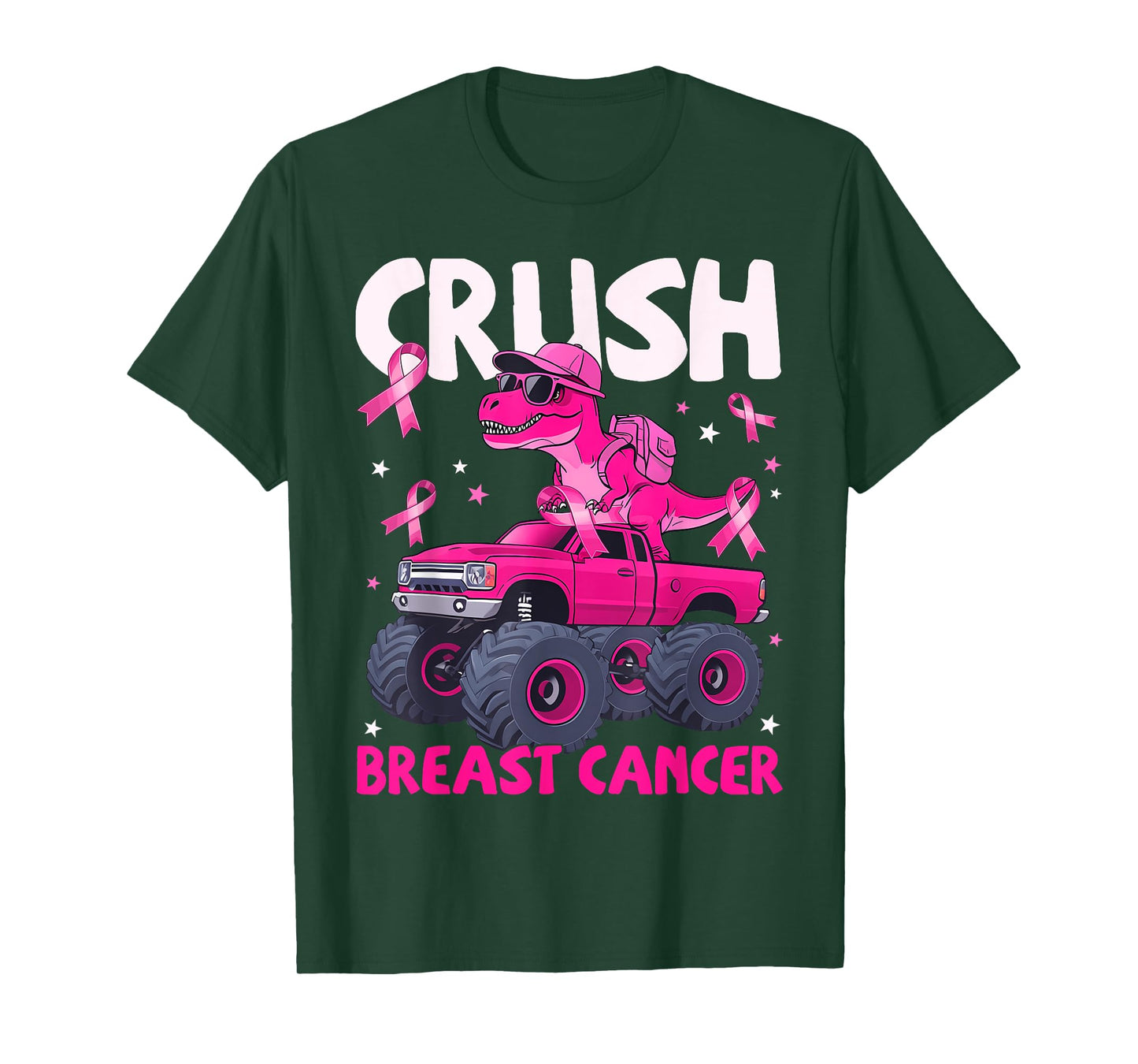 Crush Breast Cancer Awareness Monster Truck Dinosaur Kid T-Shirt