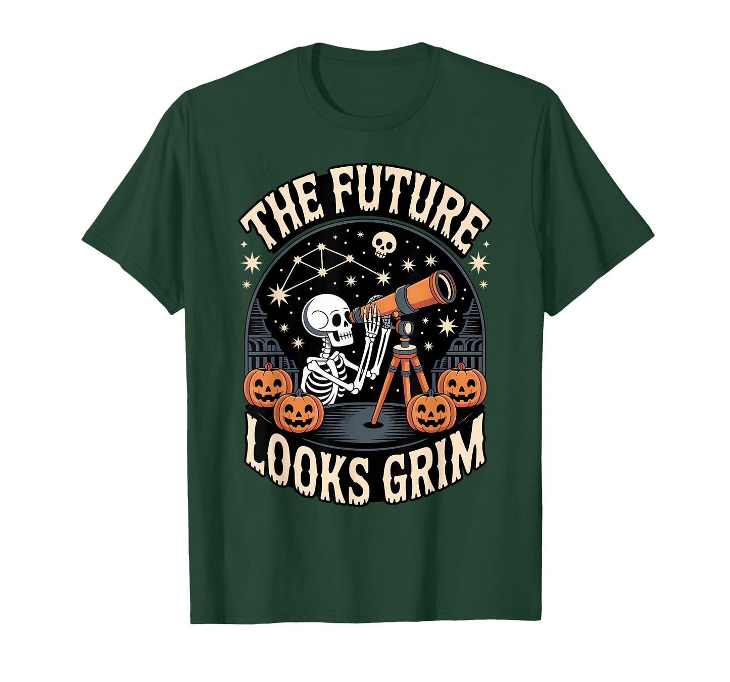 Skeleton Astronomer Halloween Funny Spooky Stargazing T-Shirt